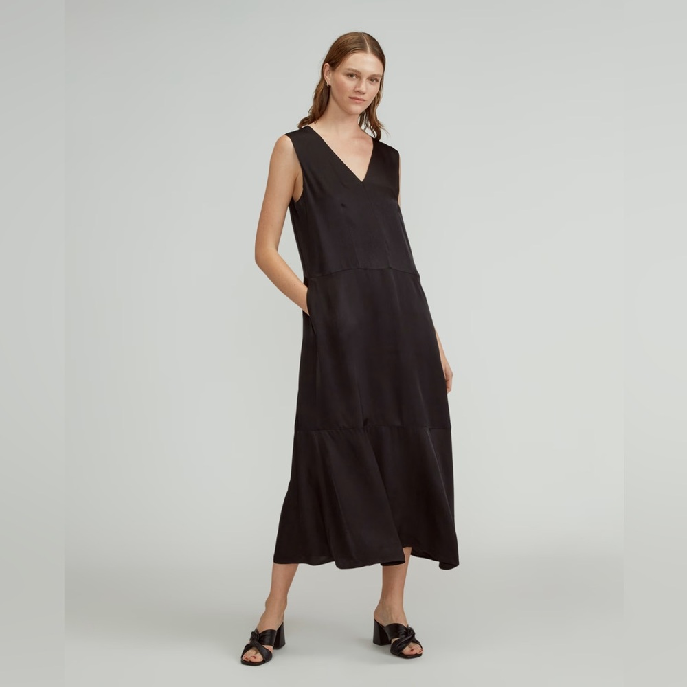 NWT Everlane Satin V-Neck Black Sleeveless Maxi Dress